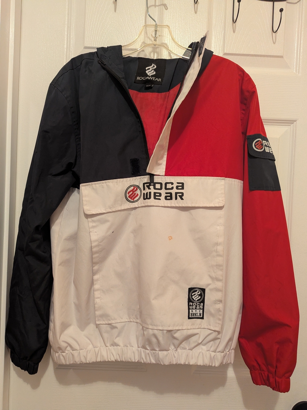 Rocawear Colorblock Windbreaker in Black, Red & White